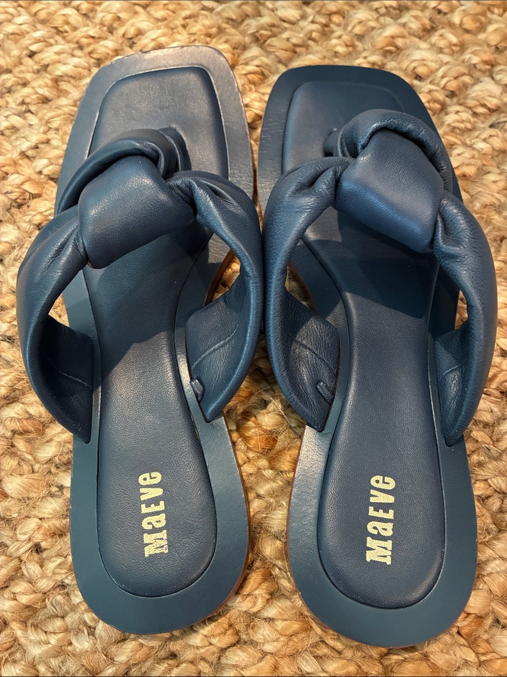 Maeve Navy Knotted Leather Slide Sandals - Picture 4 of 8